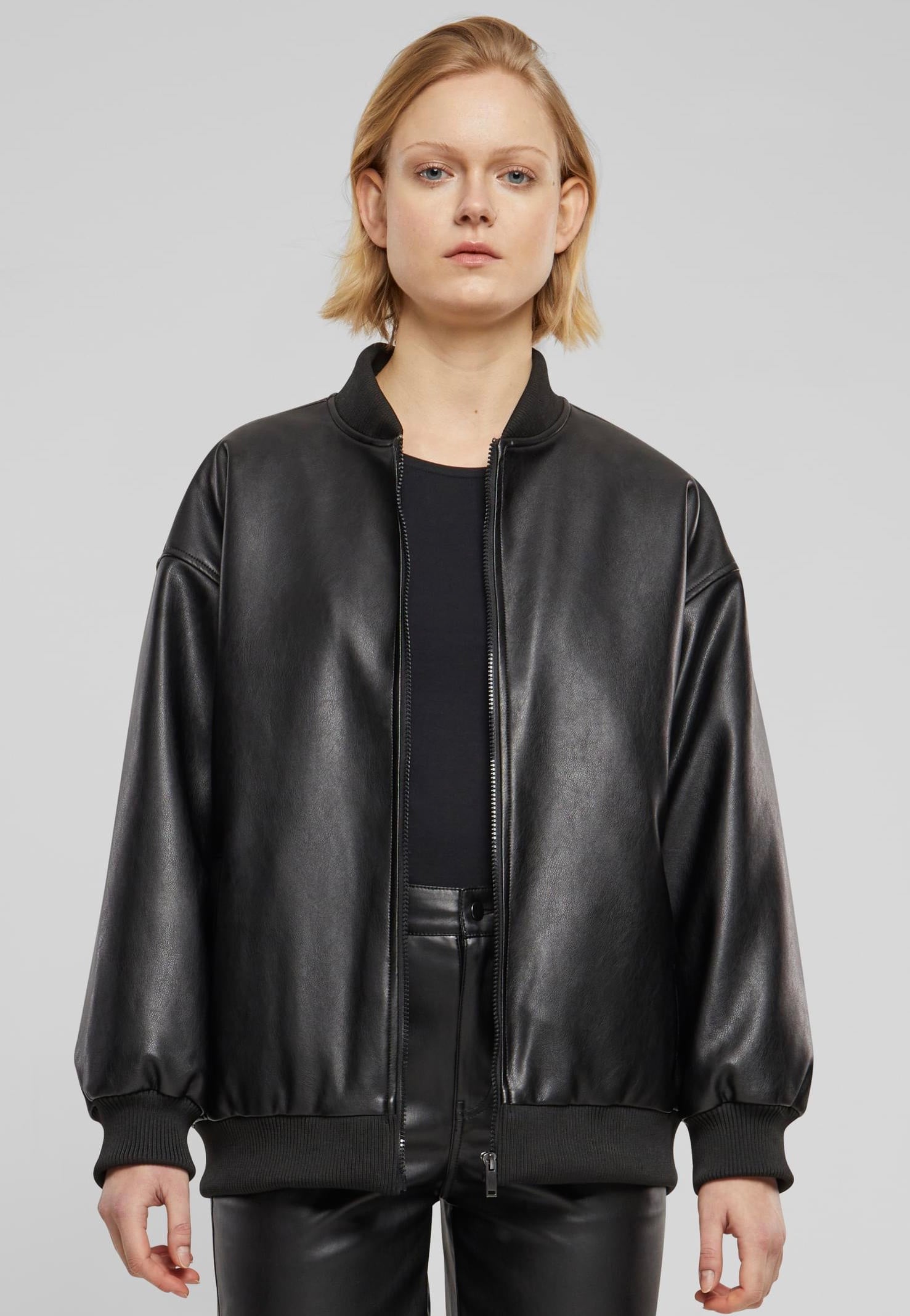 Urban Classics - Ladies Synthetic Leather Bomber Black - Leather Jacket Fast Delivery For Sale