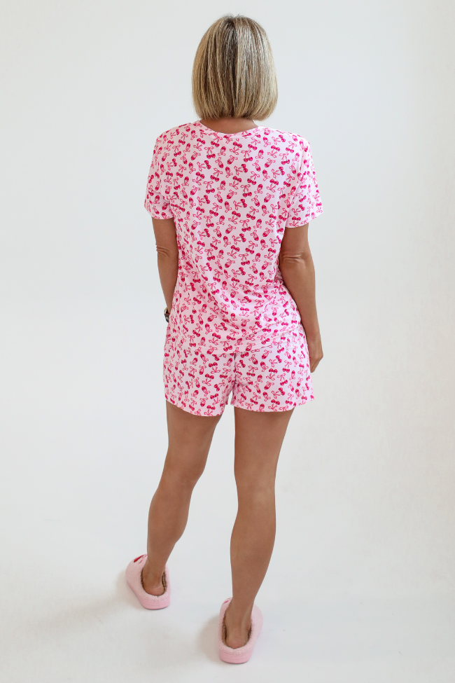 Over the Moon Cherry Hearts Pajama Shorts Kalee Rogers x Pink Lily FINAL SALE Cost For Sale