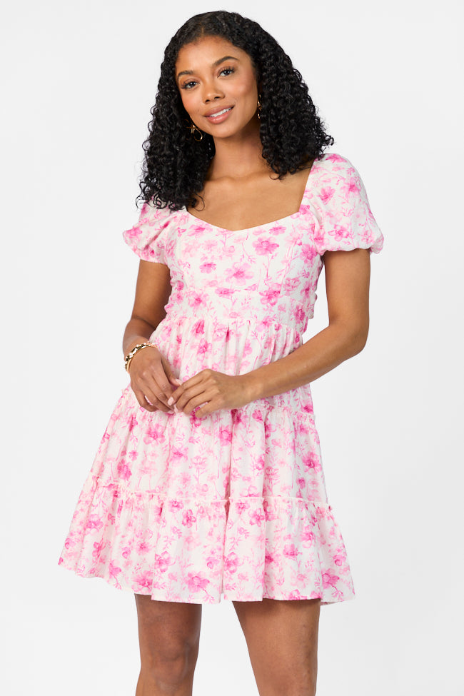 Calling Perfection Pink Floral Dress With Back Bow Detail Free Shipping Low Pice Fee Shipping