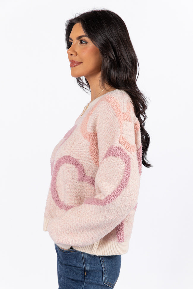 Love Again Mauve Multi Fuzzy Heart Sweater FINAL SALE Hot Sale