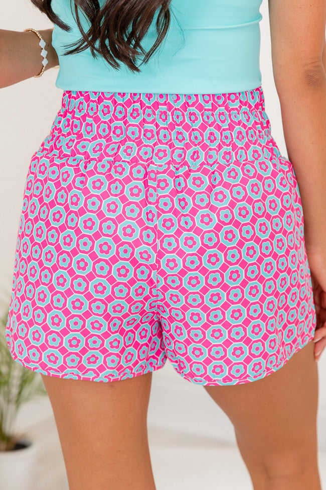 Errands to Run Fuchsia Tile Print High Waist Shorts Tumblr Online