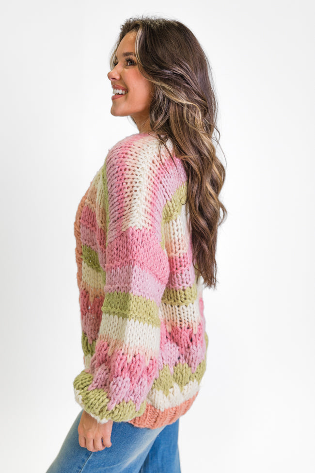 Lost In Your Love Pink Multi Stripe Chunky Cardigan Sale Footlocker