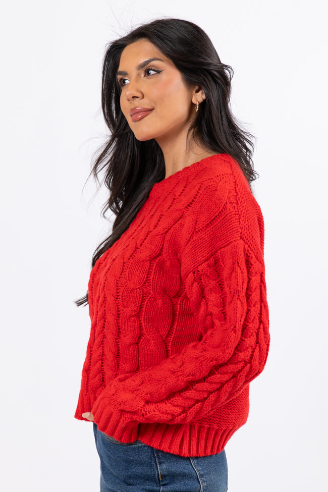 A Cozy Place Red Cable Knit Crew Neck Sweater Visit