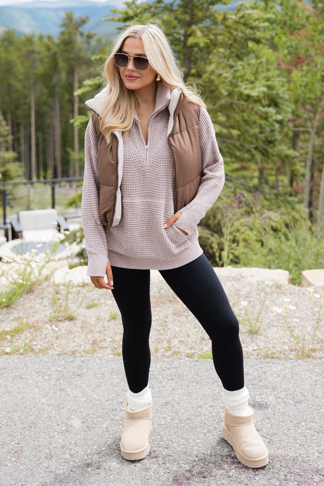 I Jump Too Beige Chenille Quarter Zip Pullover Outlet Sale Online