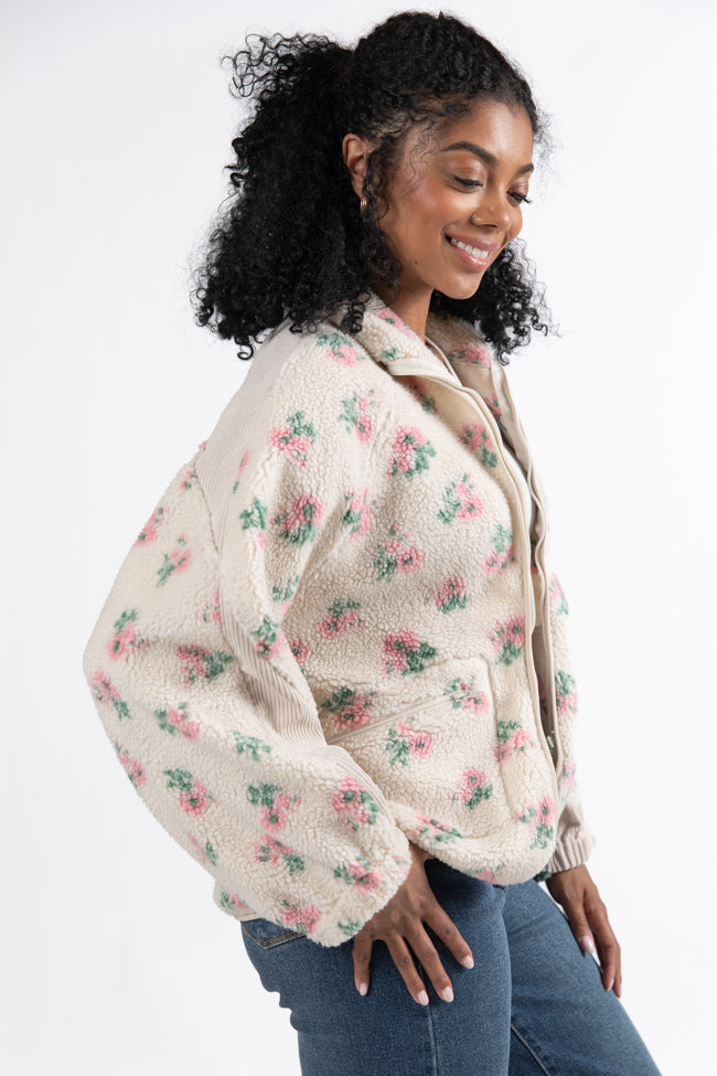 Making Plans Pink Floral Sherpa Jacket Buy Cheap Wholesale Pice