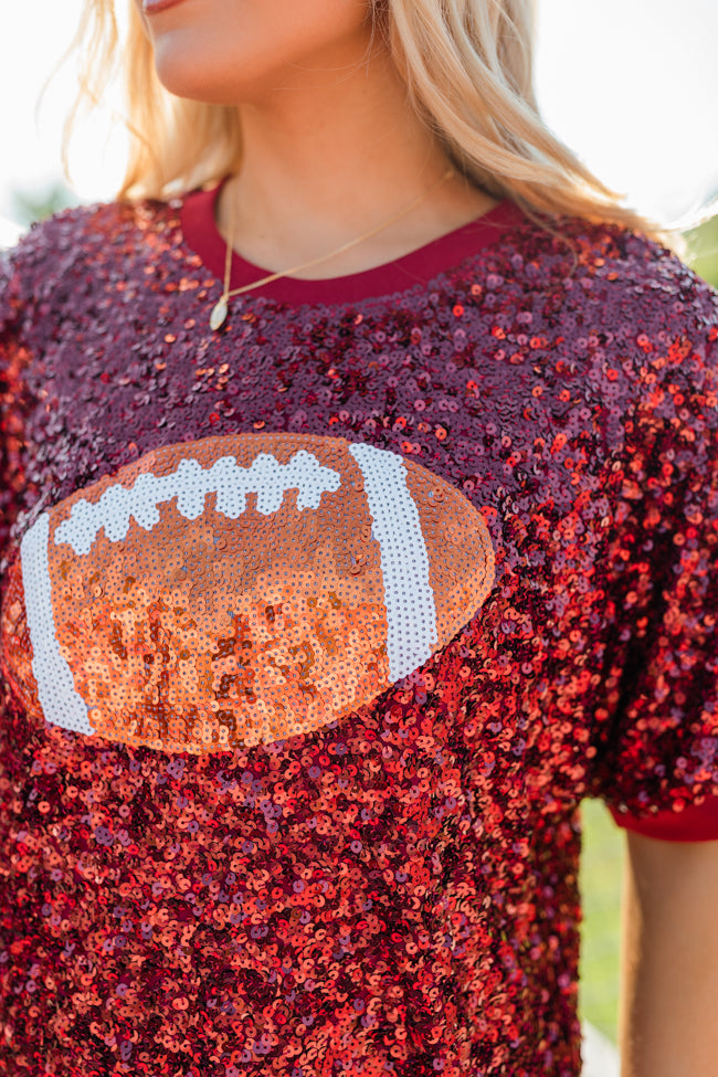 Go Long Burgundy Sequin Football Top FINAL SALE Best Place For Sale