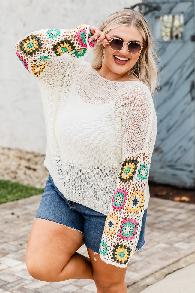 All I Really Want Ivory Crochet Sleeve Sweater FINAL SALE Sale Supply