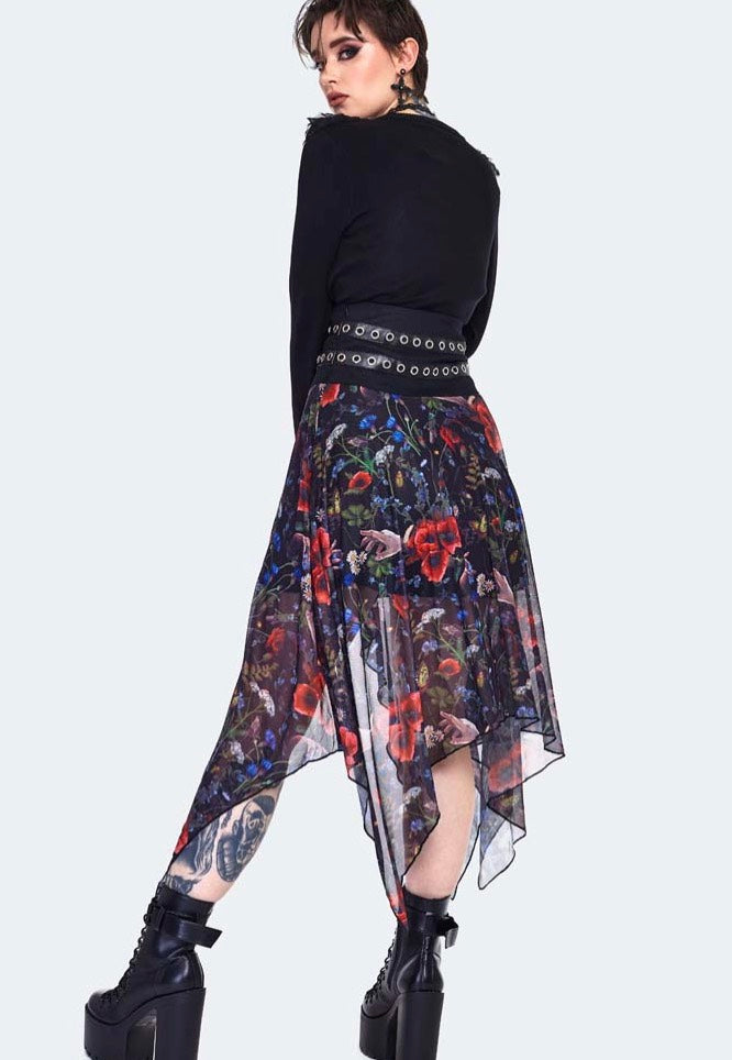 Jawbreaker - Night Meadow Asymmetrical Mesh Multi - Skirt Low Cost For Sale