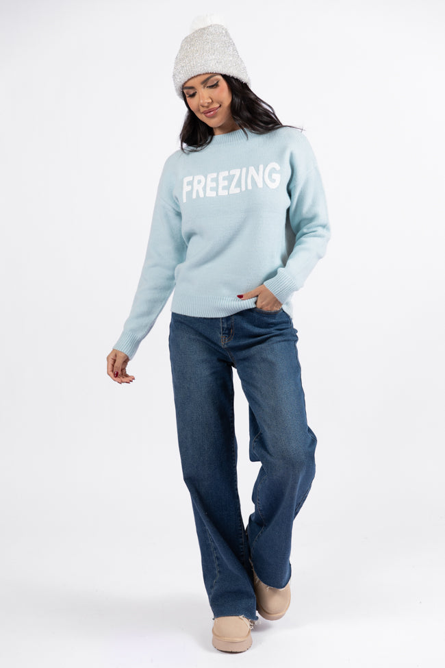 Always Freezing Blue Crew Neck Sweater SALE Sale For Cheap