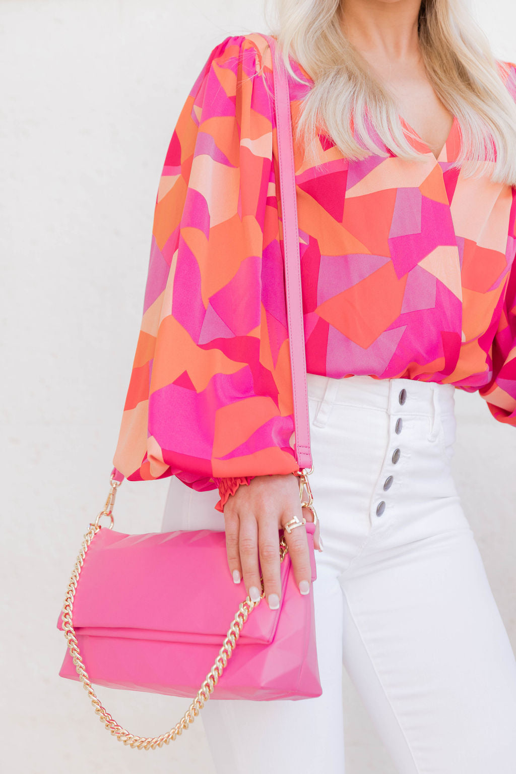 Bag And Boujee Pink Geometric Imitation Bag with Chain Strap FINAL SALE Cheap Tumblr