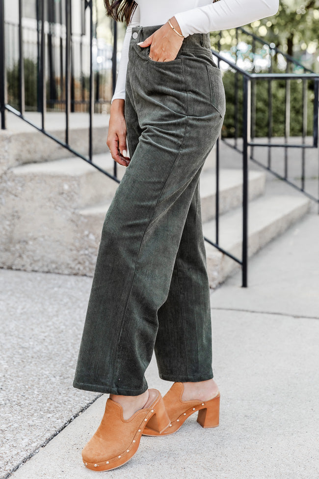 Get To Going Olive Corduroy Straight Leg Pants Clearance Cost