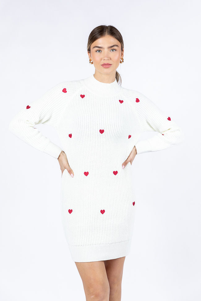 Call Back Later Ivory Heart Detail Sweater Dress FINAL SALE Discount Cheapest