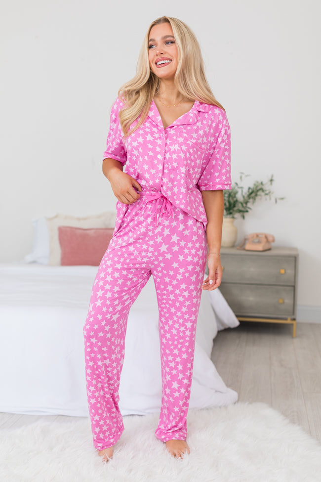 Under The Stars Pink Tonal Stars Short Sleeve Bamboo Pajama Top FINAL SALE Cheap Sale Eastbay