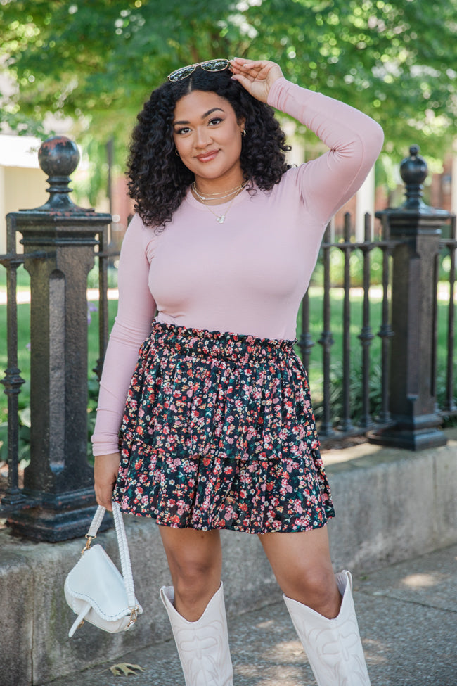 Breezy Black Floral Tiered Skort FINAL SALE Clearance Great Deals