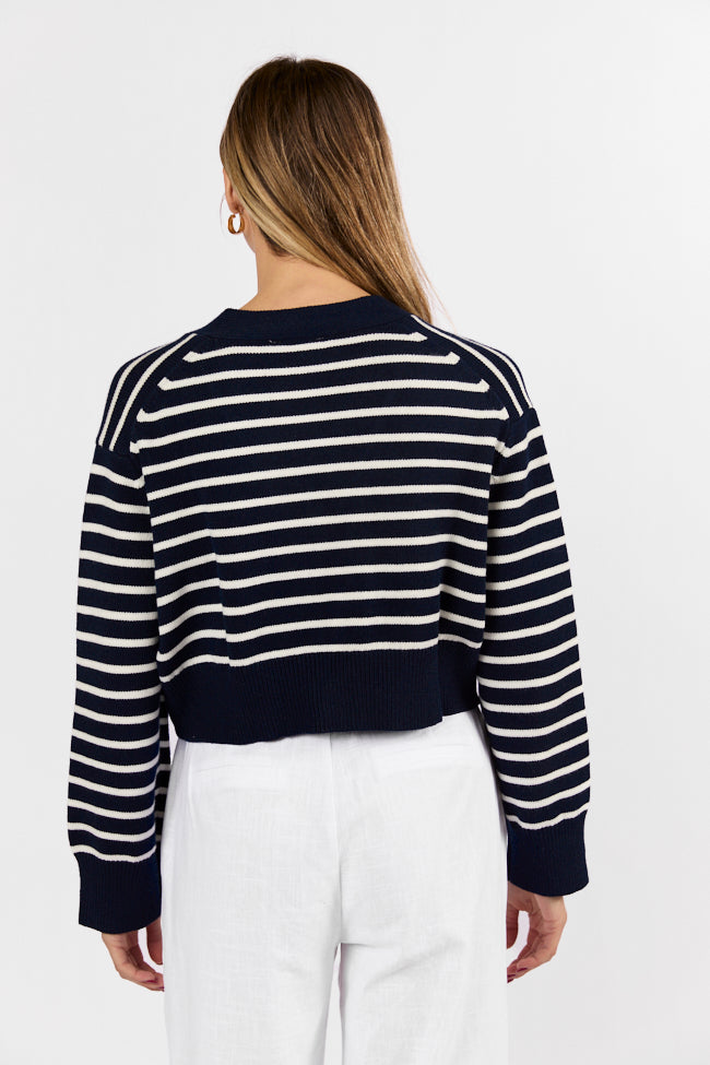 Back In Style Navy and Ivory Striped Cardigan Sale Explore