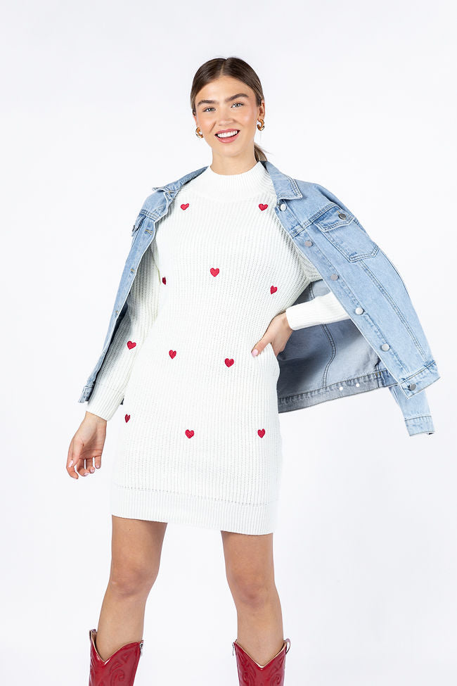 Call Back Later Ivory Heart Detail Sweater Dress FINAL SALE Discount Cheapest