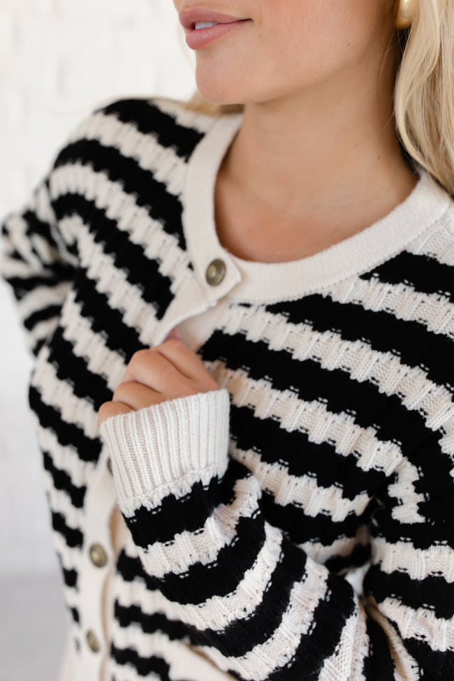 Just Say When Black and Ivory Striped Textured Cardigan FINAL SALE Enjoy Online