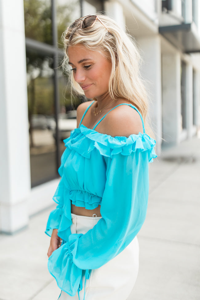 Big Dreams Aqua Ruffle Trim Blouse FINAL SALE Big Discount For Sale