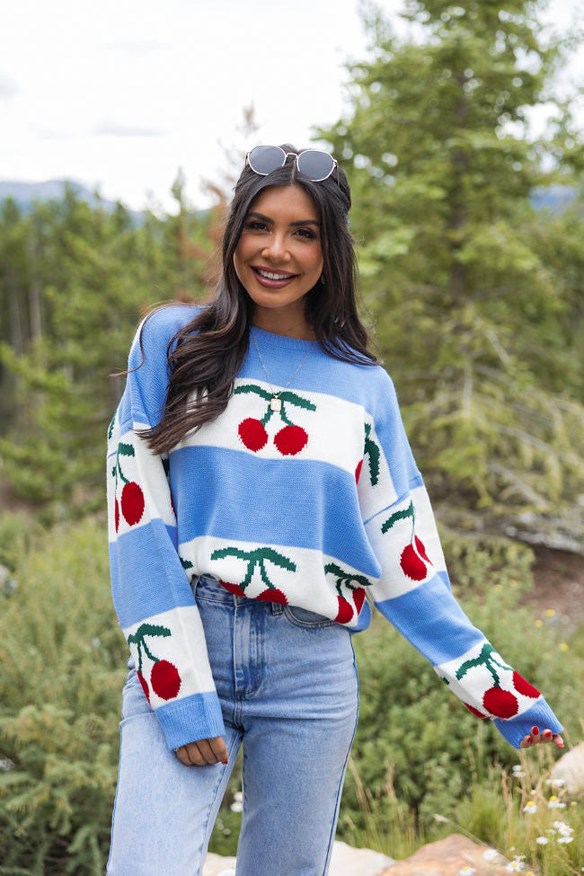 The Cherry On Top Blue Sweater Outlet Release Dates