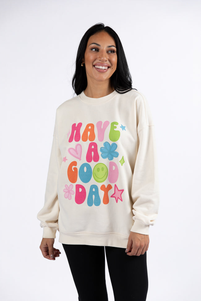 Have A Good Day Cream Oversized Graphic Sweatshirt Discount Big Sale