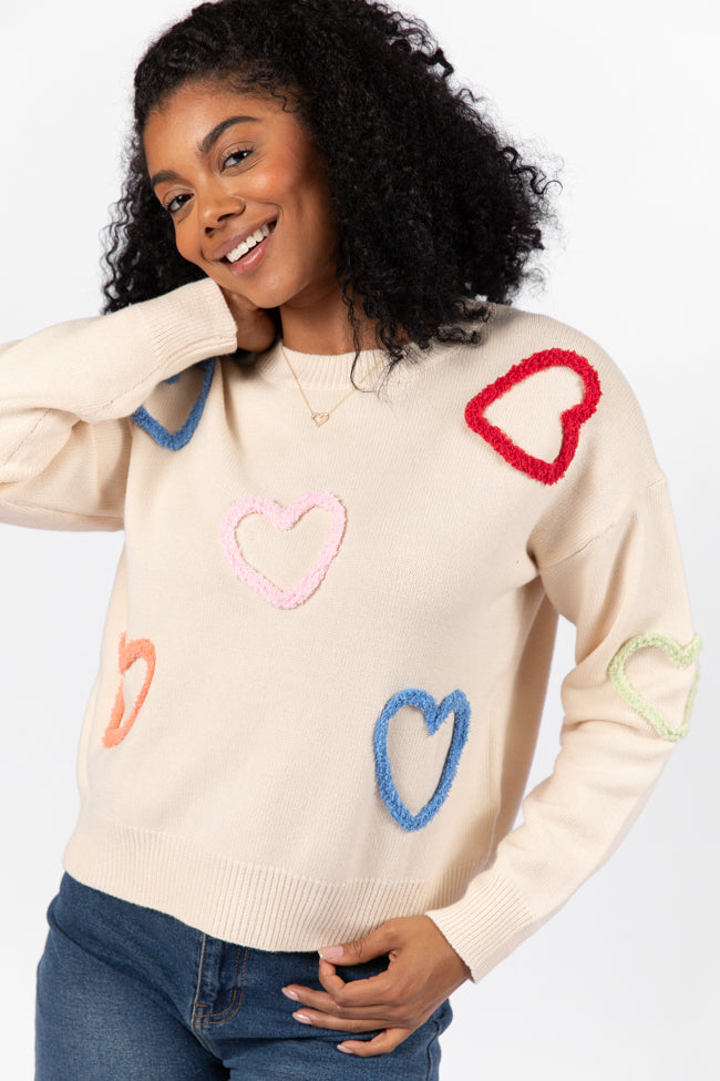 Heart On My Sleeve Cream Multicolor Sweater FINAL SALE Outlet Choice