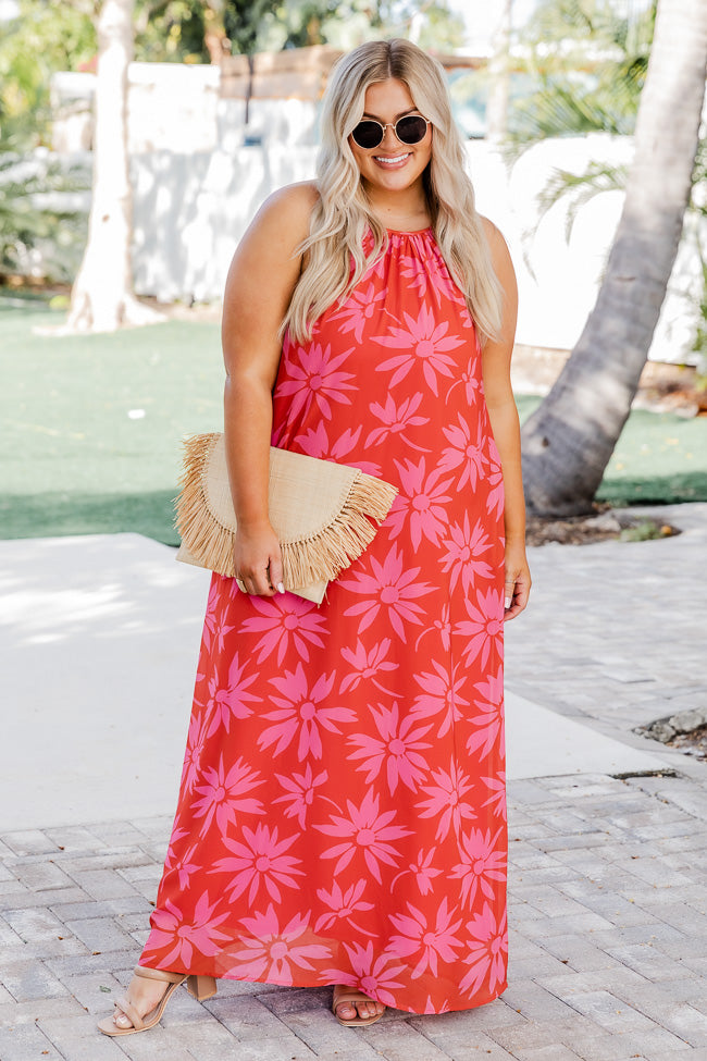 Ready To Run Red Halter Floral Maxi FINAL SALE Sale Shop Offer