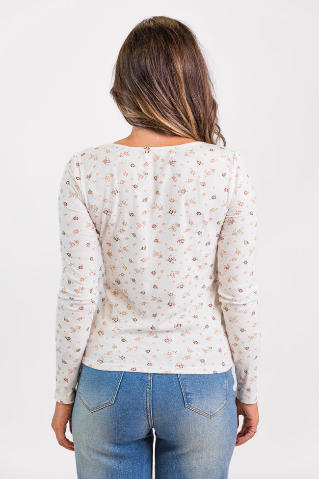 Best In Bloom Ivory Ribbed Floral Henley Top SALE Sale Cheapest