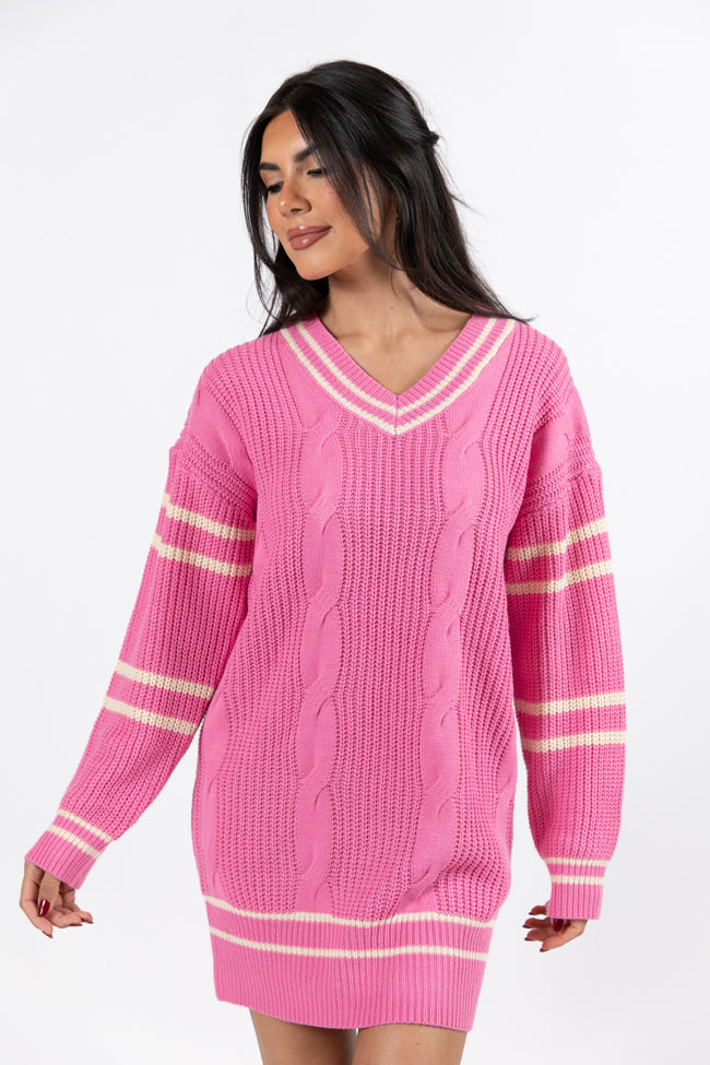 Make Your Mark Pink Varsity Detail Sweater Dress FINAL SALE Online Online Clearance