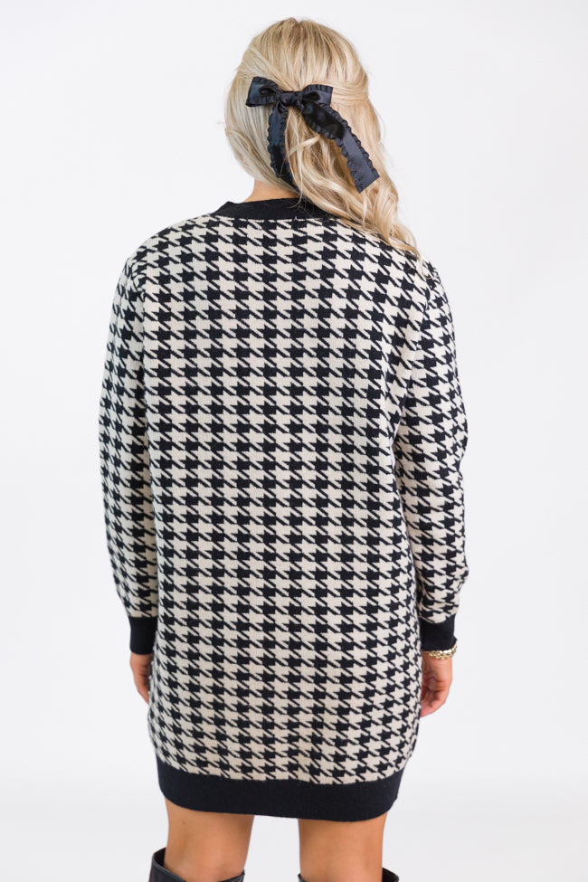 Where You Belong Houndstooth Button Front Cardigan Dress Big Discount Online