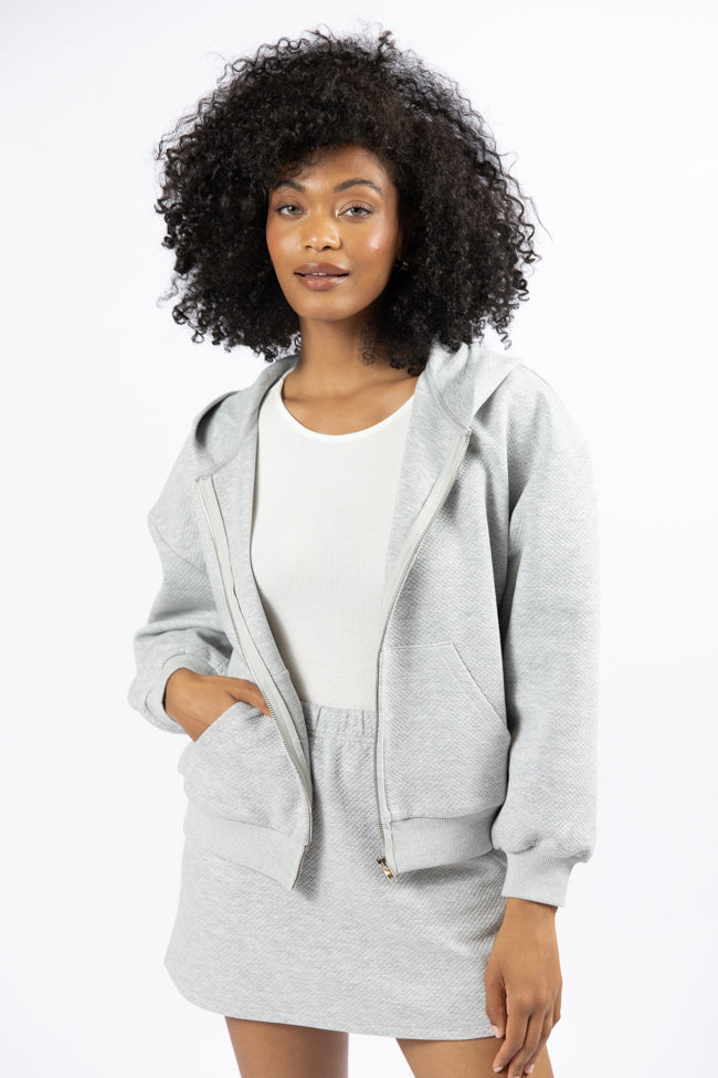 Have It My Way Grey Textured Knit Zip Up Hooded Sweatshirt SALE 2025 Cheap Online