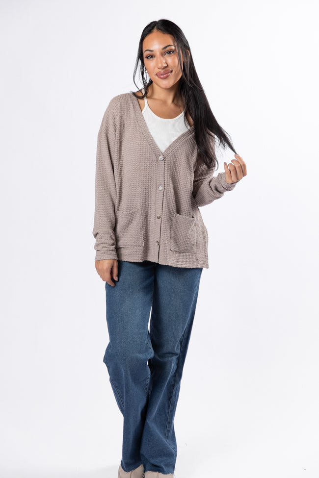 Sounds Like Me Taupe Waffle Knit Cardigan Free Shipping For Nice