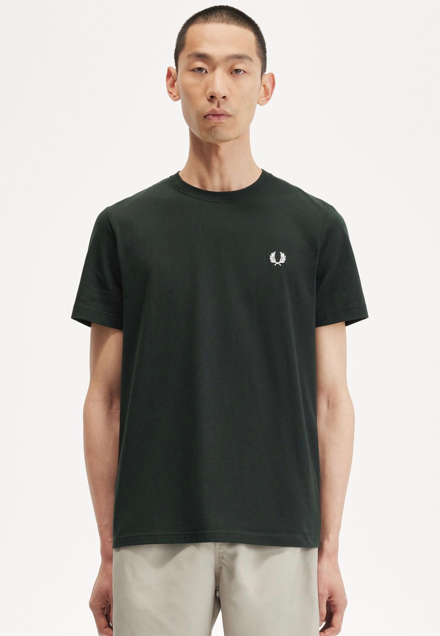 Fred Perry - Crew Neck Night Green/White - T-Shirt Discount Pay With Visa