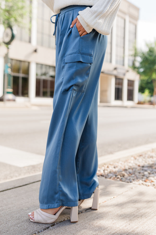 Cool Touch Blue Satin Cargo Pull On Pants FINAL SALE Clearance Supply