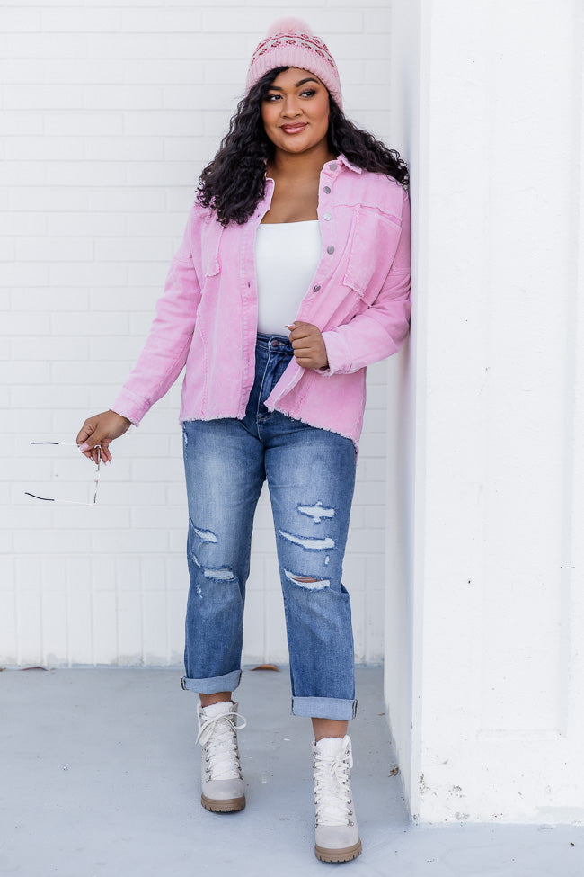 Keep Me Grounded Pink Frayed Edge Cord Shacket FINAL SALE Big Discount Online