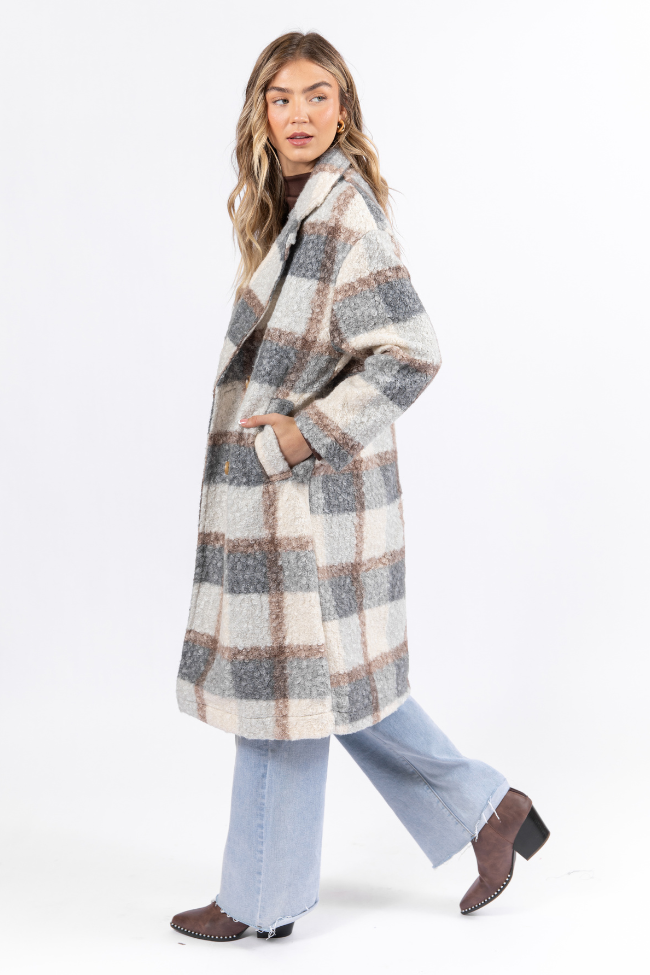 Wanting More Grey Sherpa Plaid Coat Footlocker For Sale