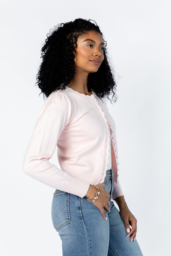 Perfect Clarity Blush Scalloped Trim Cardigan Get To Buy Cheap Online