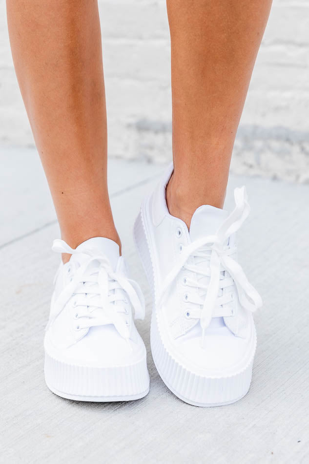 Genevieve White Lace Up Sneakers FINAL SALE Clearance Wholesale Pice