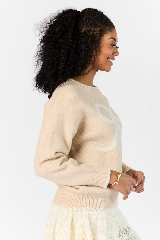 Peek- A-Bow Beige and Ivory Crew Neck Sweater Cheap Exclusive