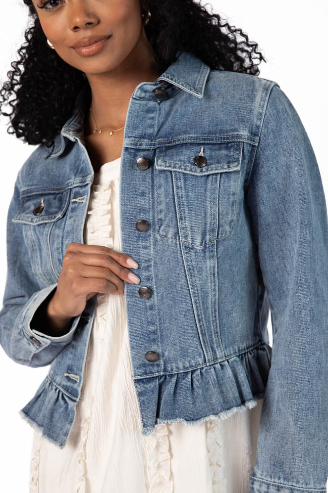 Denim Dreams Light Wash Peplum Detail Denim Jacket Cheap Sale Really