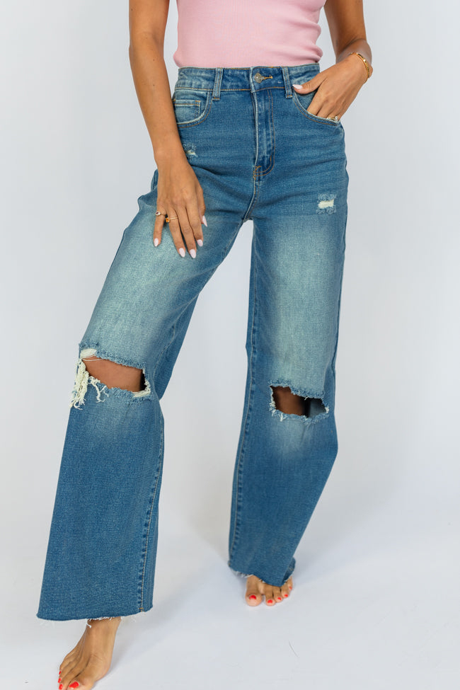 Kelsea Medium Wash Wide Leg Jeans Sale High Quality