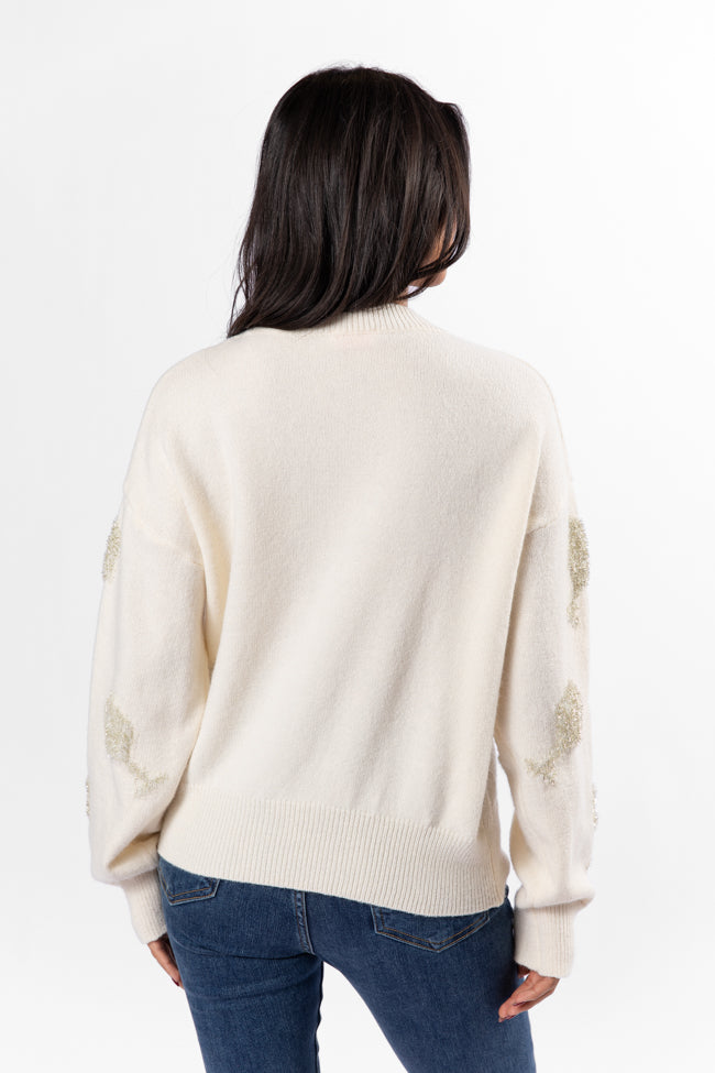 Pop The Bubbly Glitter Wine Glass Embroidered Cream Sweater SALE Sale Free Shipping