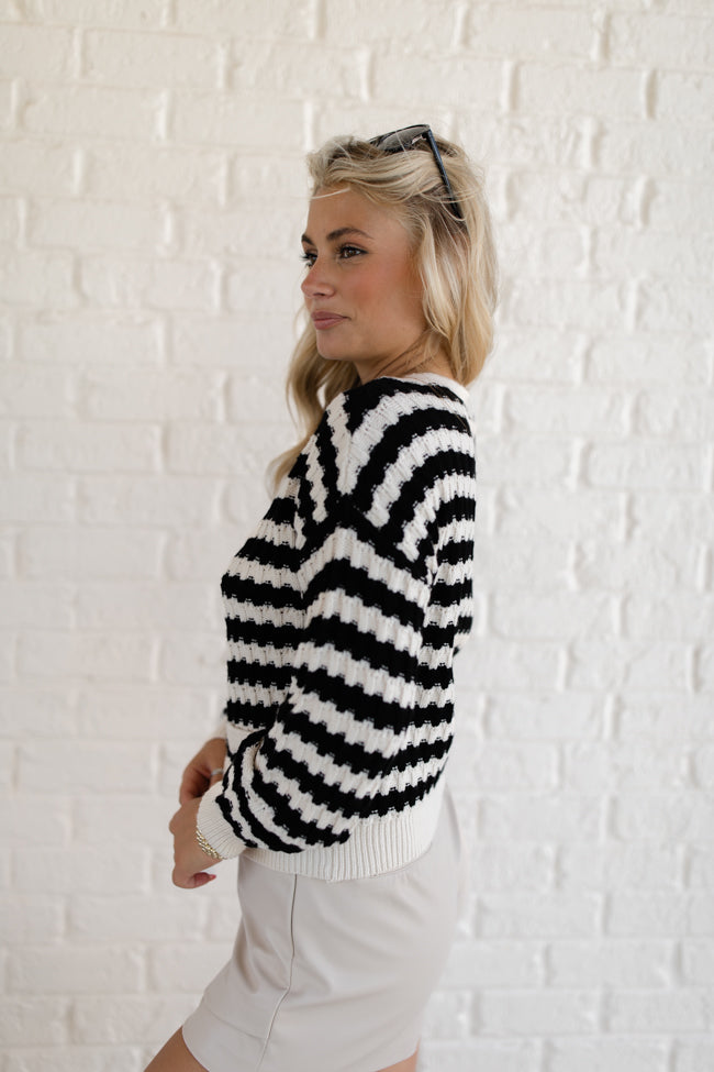 Just Say When Black and Ivory Striped Textured Cardigan FINAL SALE Enjoy Online