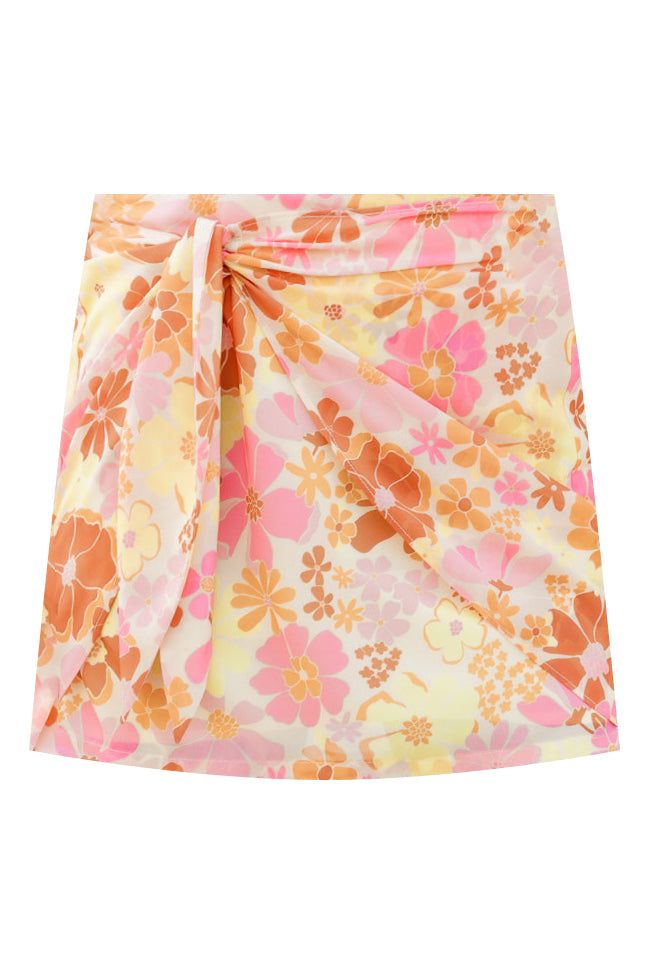 Don't Miss The Moment Orange And Pink Floral Side Tie Skirt FINAL SALE