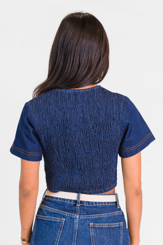 Little Details Dark Wash Denim Button Front Crop Blouse FINAL SALE Cost Online