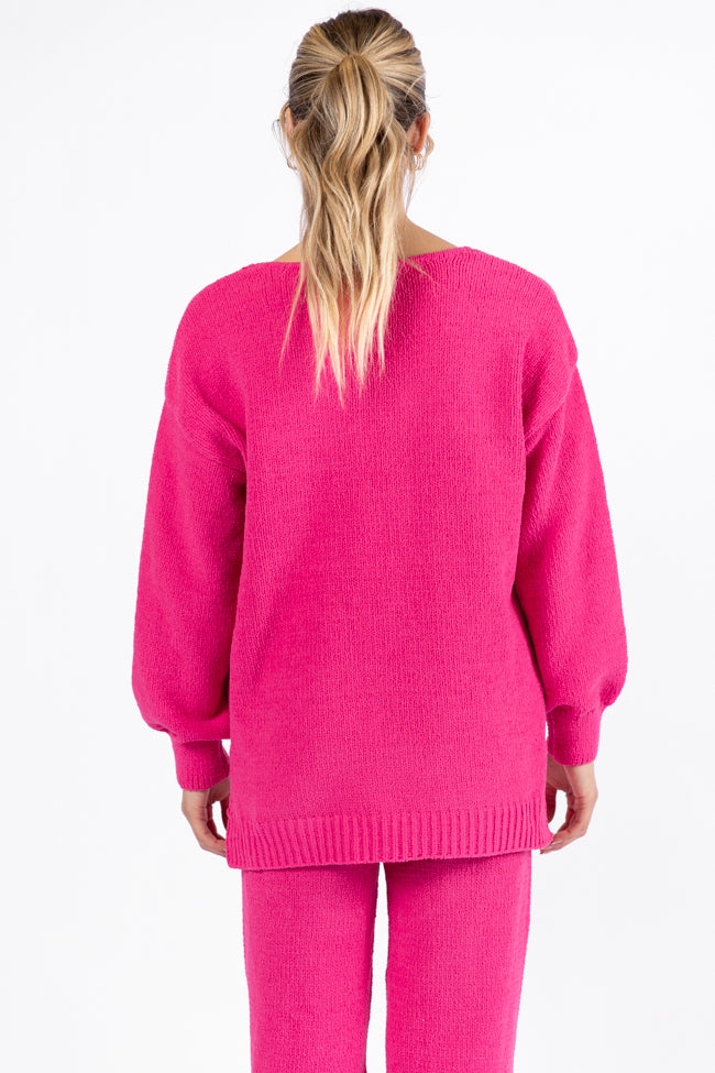 Cozy For Keeps Hot Pink V-Neck Sweater SALE Online Online High Quality