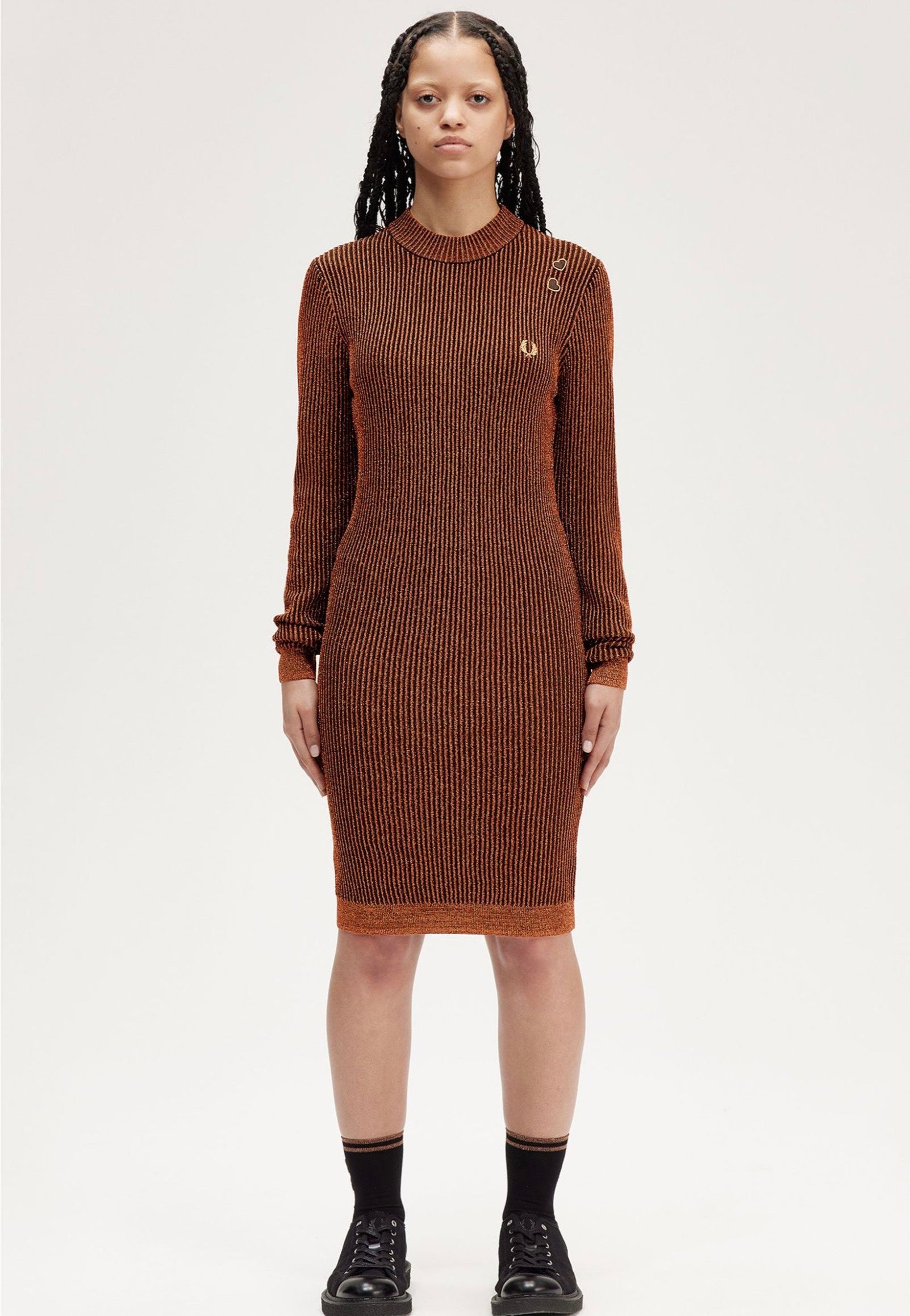 Fred Perry x Amy Winehouse - Metallic Ribbed Mock Neck Marmalade - Dress Free Shipping Top Quality