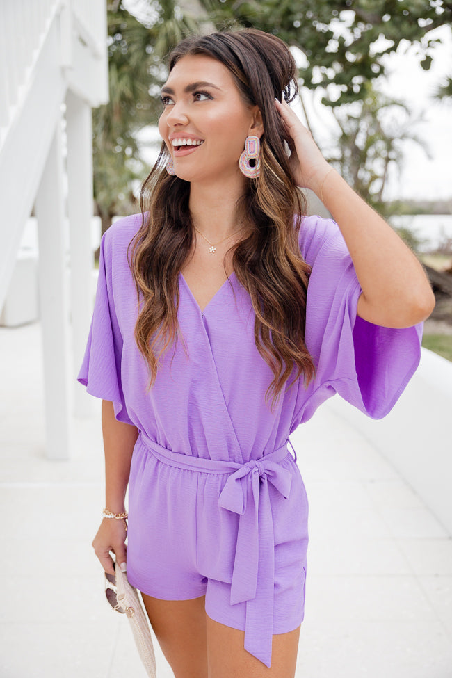 Full Of Sunshine Purple Solid Tie Belt Romper Sale Geniue Stockist