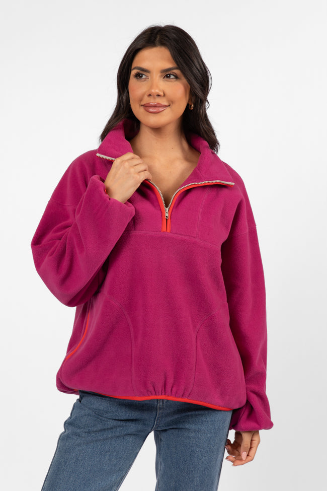 Outside The Box Magenta Contrast Trim Fleece Pullover SALE Outlet