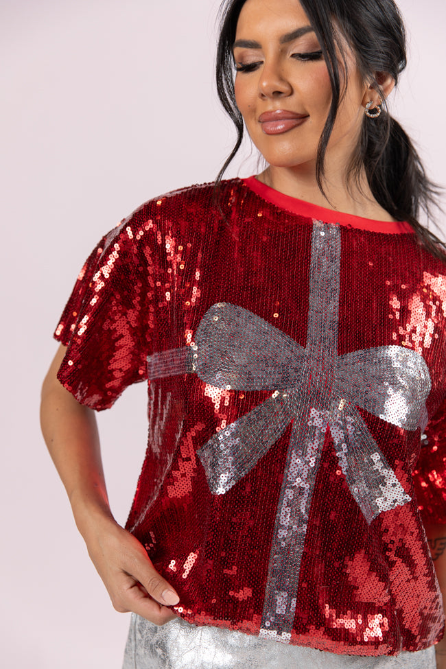 Bow On Top Red Sequin Bow Top FINAL SALE Cheap Sale Amazing Pice