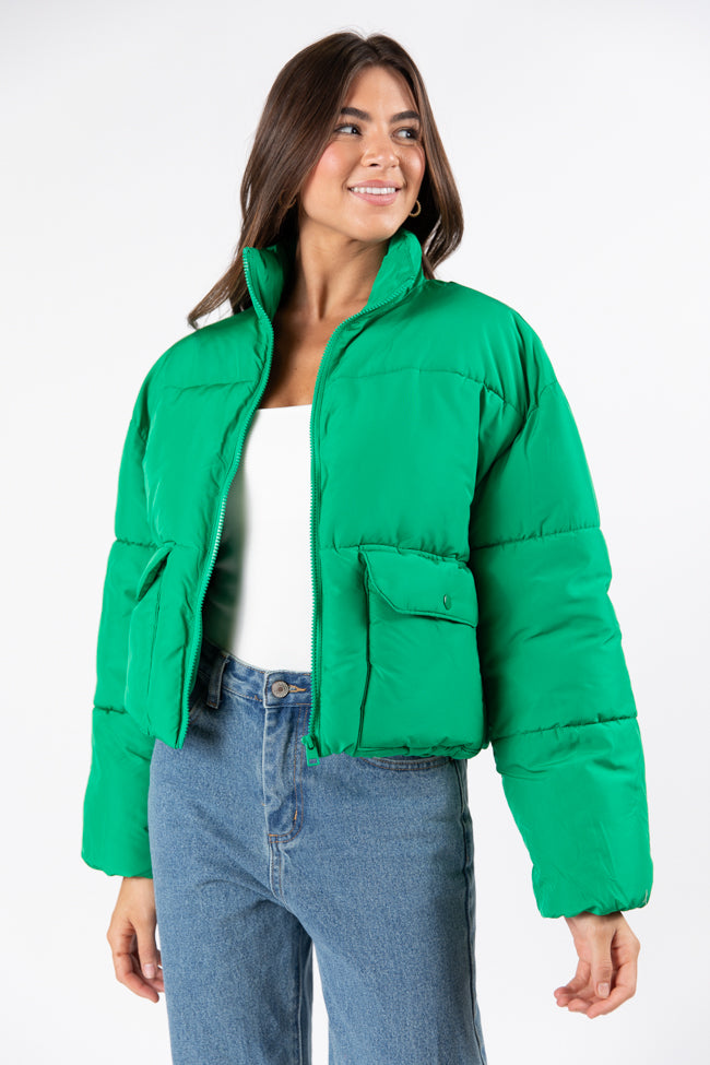 I Heard The Bells Green Front Pocket Puffer Jacket FINAL SALE Brand New Unisex Cheap Online